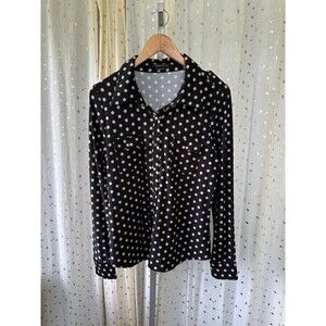 BCBG MaxAzria Women's Polka Dot Button Down Collar Long Sleeve Blouse Petite XL
